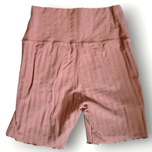 Aerie Offline 2 Piece Workout Set Size Large L Pink Top Shorts Ribbed Stretch - Picture 6 of 7